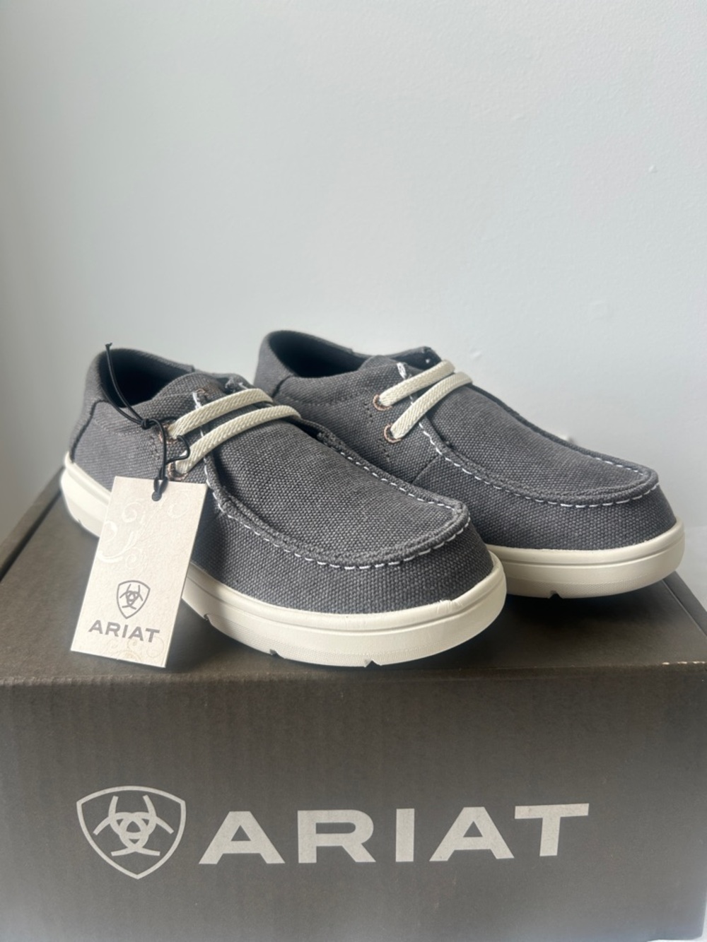Ariat Kids Canvas Slip On Hilo Casual Shoe in Washed Black Color(Grey)